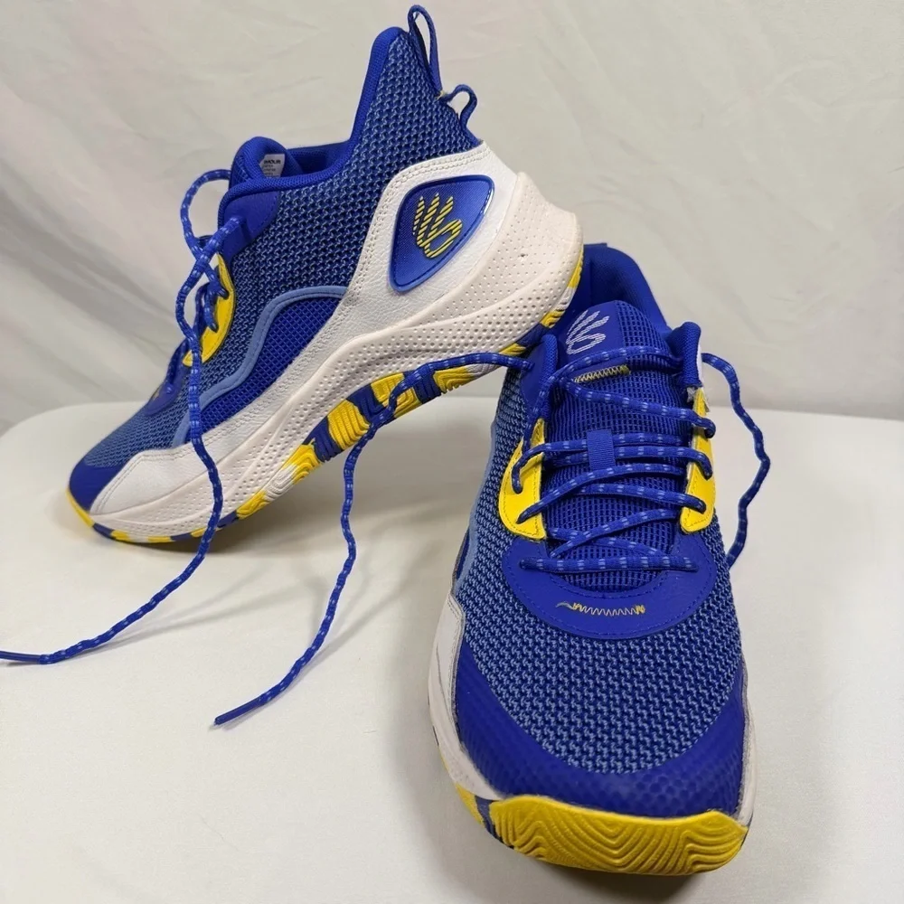 Under Armour Curry Men’s Basketball Athletic Shoe Size 11.5 Blue, Yellow & White